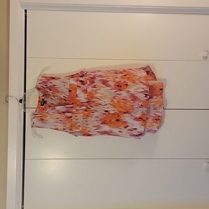 Women's ANA Sleeveless Poly. Flowy Hi-low dressy summer top Orange/Pink Size L